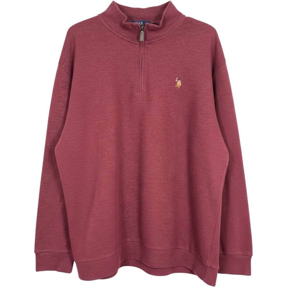 US Polo Assn Men's Quarter Zip Pullover Sweater 3XL Burgundy‎ Heather Logo L/S